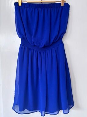 Express| Royal Blue Chiffon Strapless Mini Dress Sz S